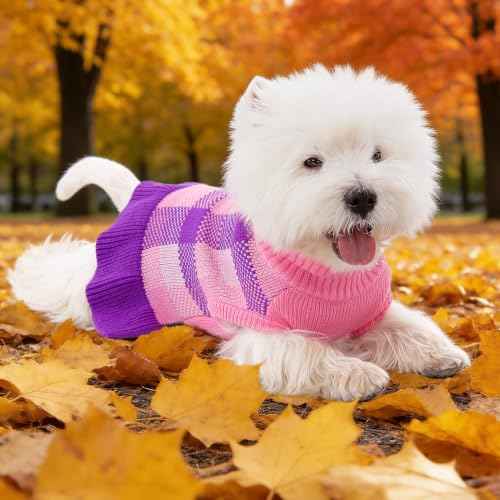 Dog Sweater Dress Plaid Knitwear for Large Dogs Girl Christmas Clothes (Purple / XXX-Large)