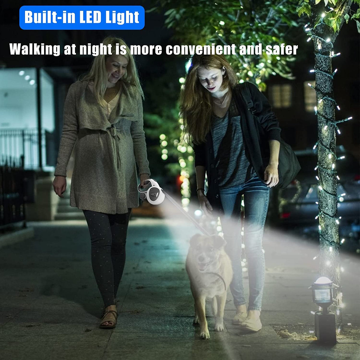 4-in-1 Retractable Dog Leash with LED Light & Dispenser & Poop Bags (Small)