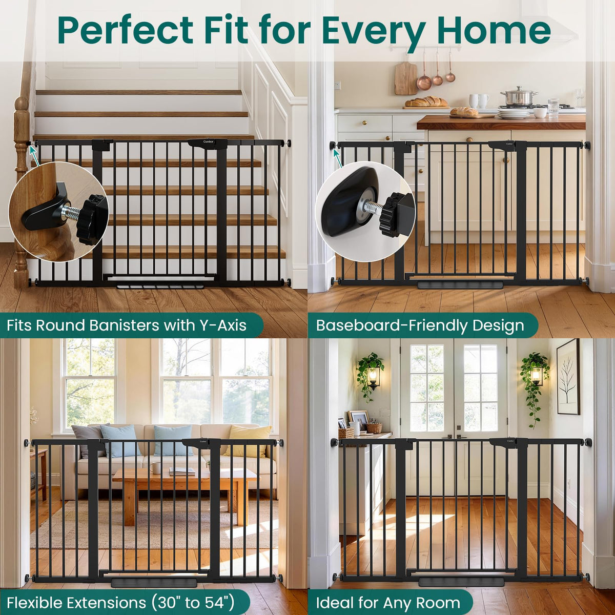 2 Pack 30 54" Baby Gate for Stairs (Black / 30"-54" W x 30.5" H | 2 Pack)