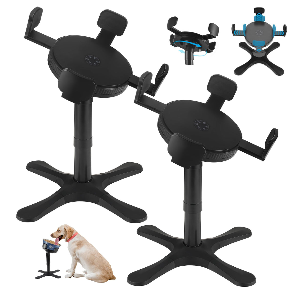 Dog Bowls Elevated Adjustable Stand (Black / Dog Bowl Stand 2 Pack Black)