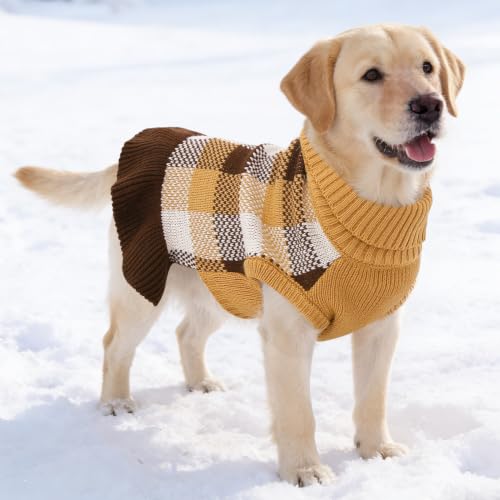 Dog Sweater Dress Plaid Knitwear for Large Dogs Girl Christmas Clothes (Coffee / Large)