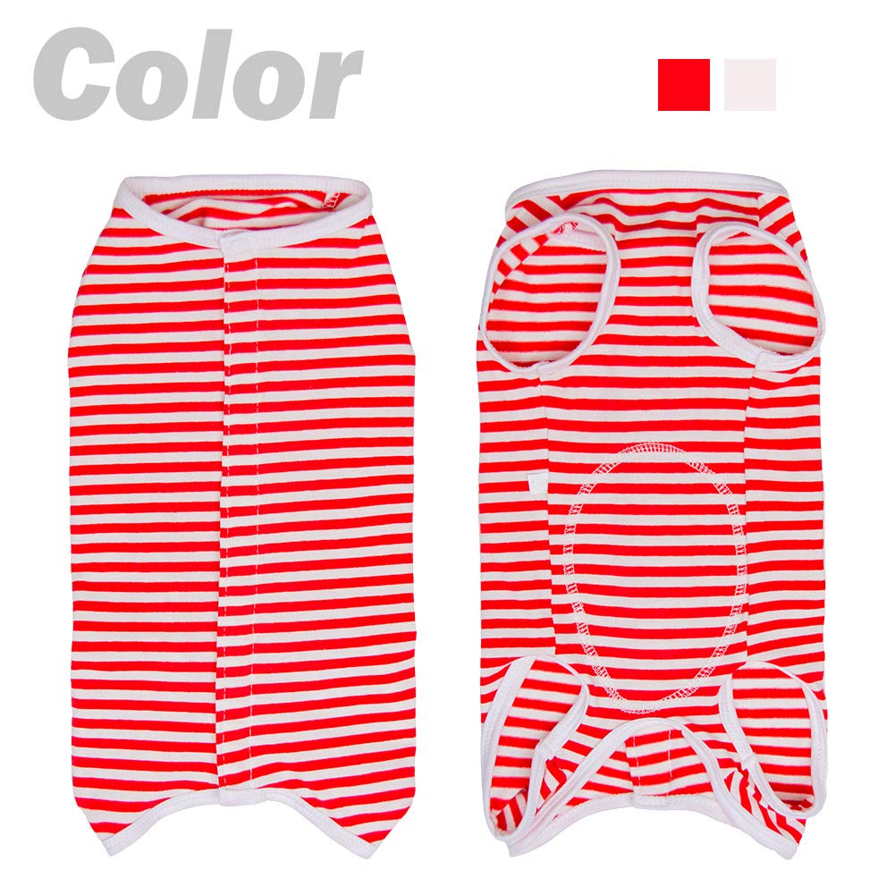 Dog’s Recovery Suit Post Surgery Shirt for Puppy (Large / red white stripe)