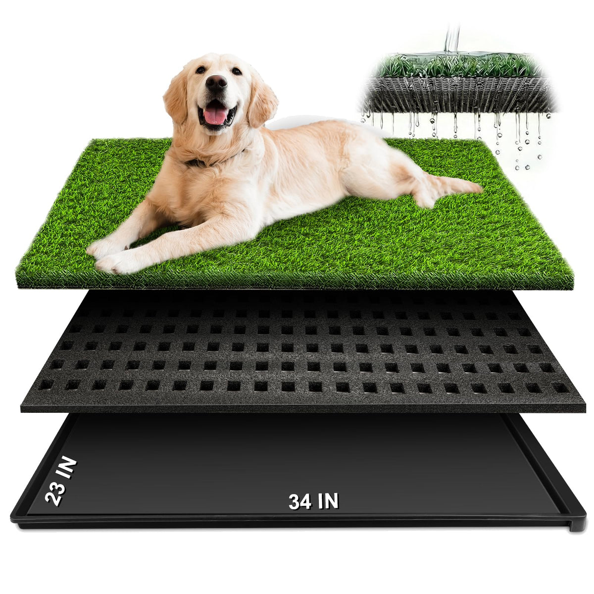 Dog Grass Pad with Tray (34''×23'' (3-Layer Potty System))