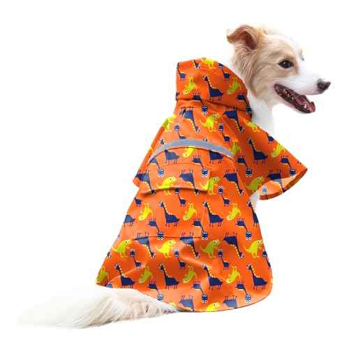 Large Dog Raincoat Adjustable (Large (Pack of 1) / Orange Dinosaur)