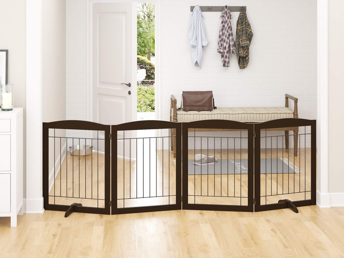 Extra Wide Foldable Dog gate for Doorway (Espresso / 【4 Panels】96"W x 32"H)