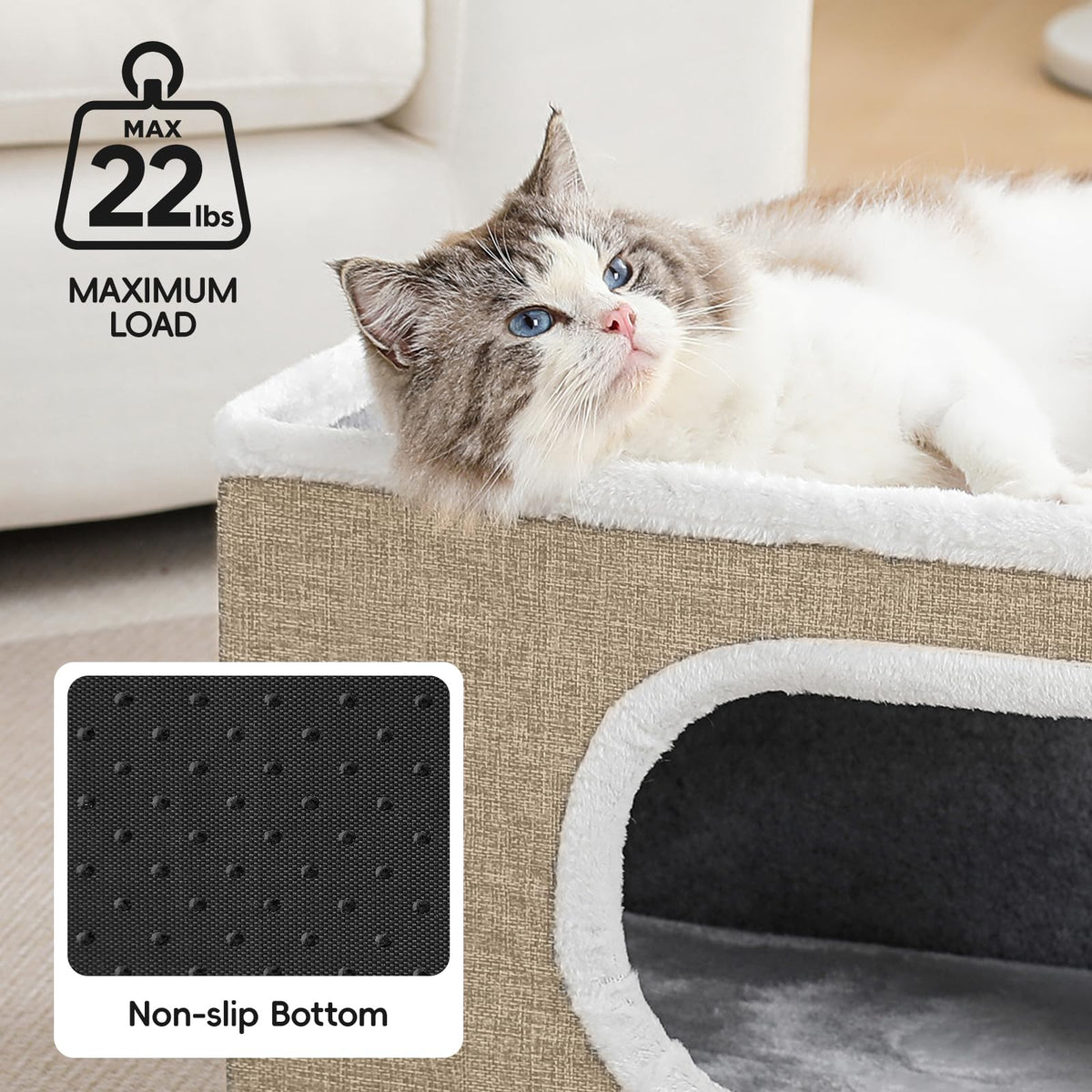 Cat Houses for Indoor Cats (Khaki‌ / 16"D x 16"W x 13"H)