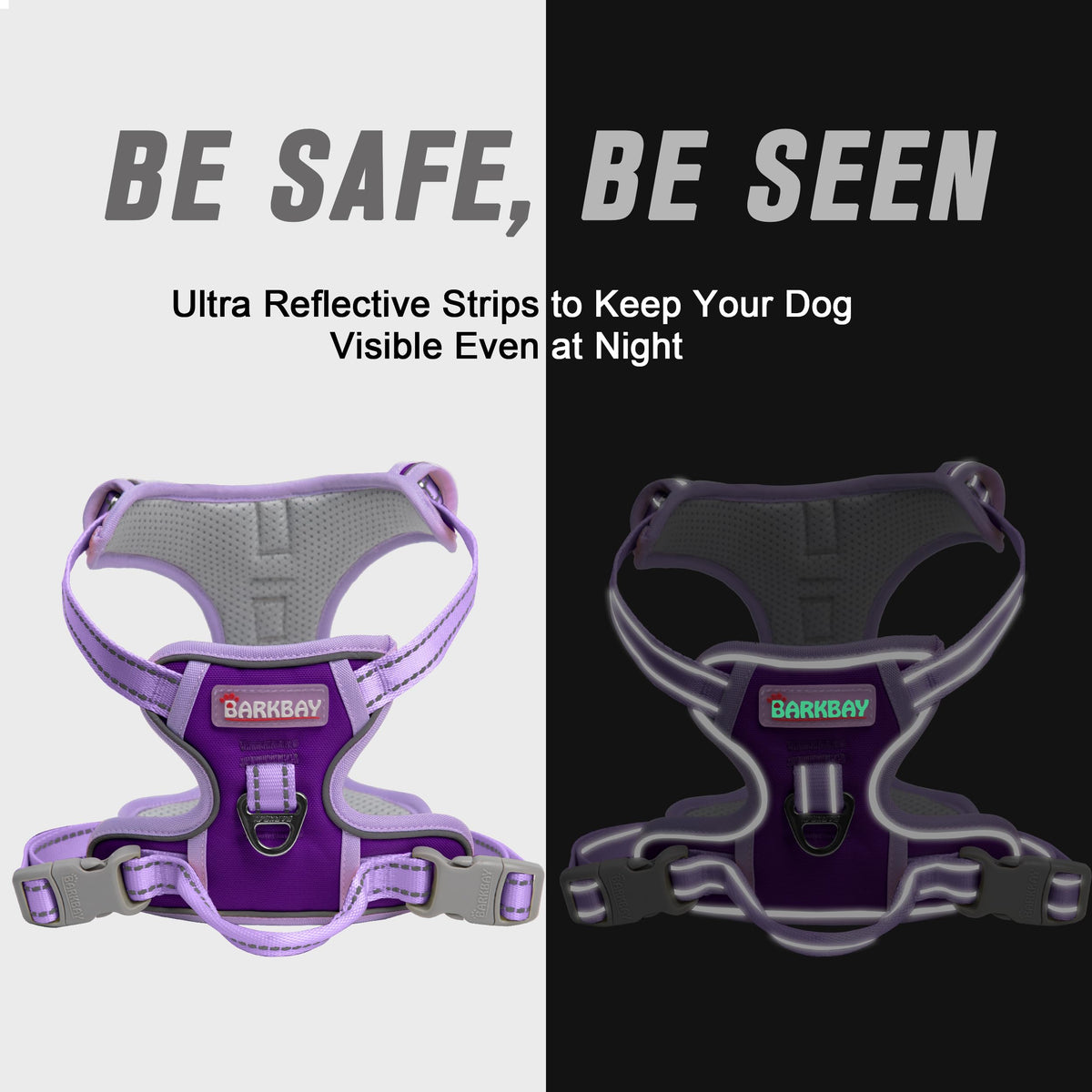 Dog Harness No Pull for Large Dogs Front Back Clips (X-Large(Chest:30-38”) / Violet Purple & Purple)