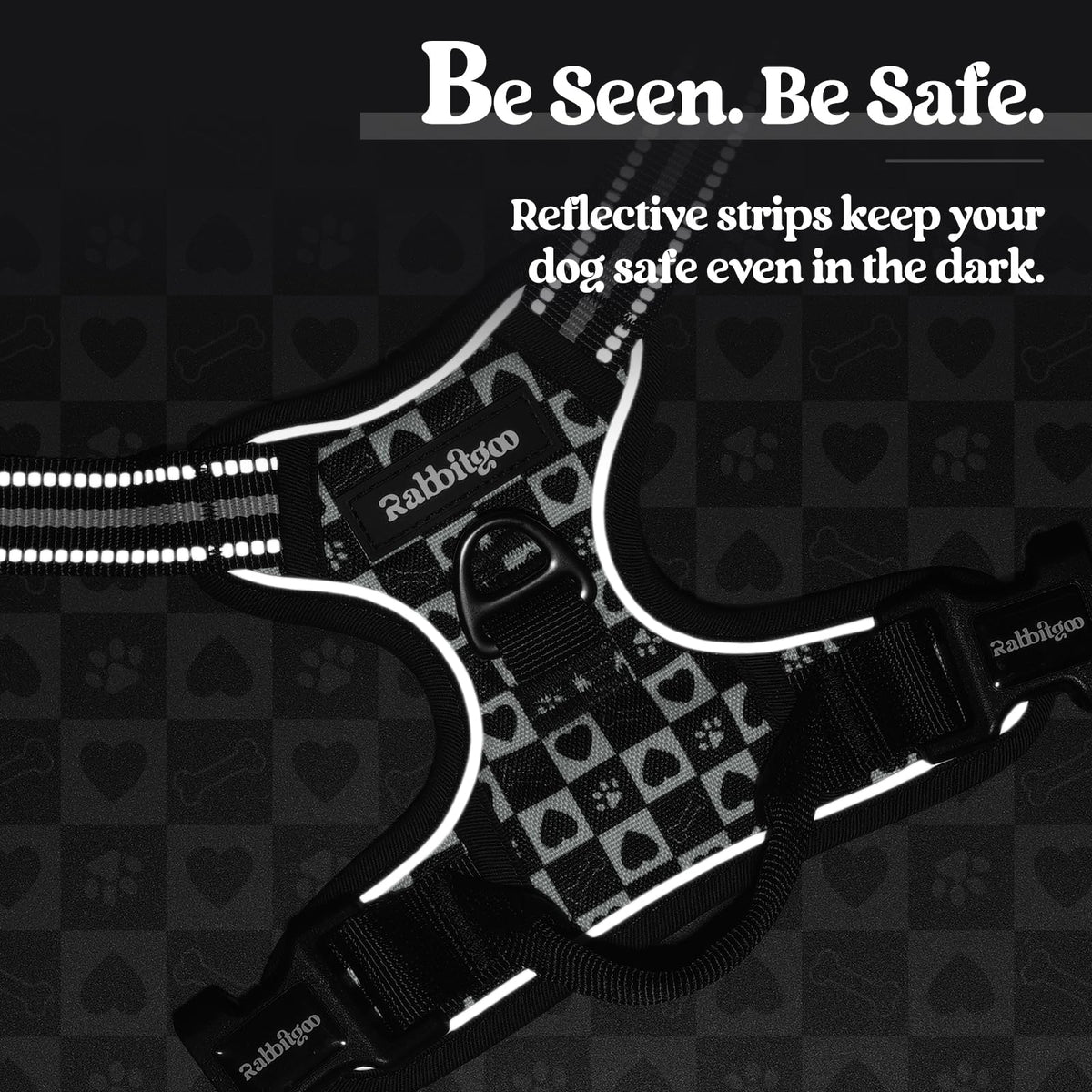 Dog Harness No Pull for Large Dogs with 2 Leash Clips (Medium / Black Grid)