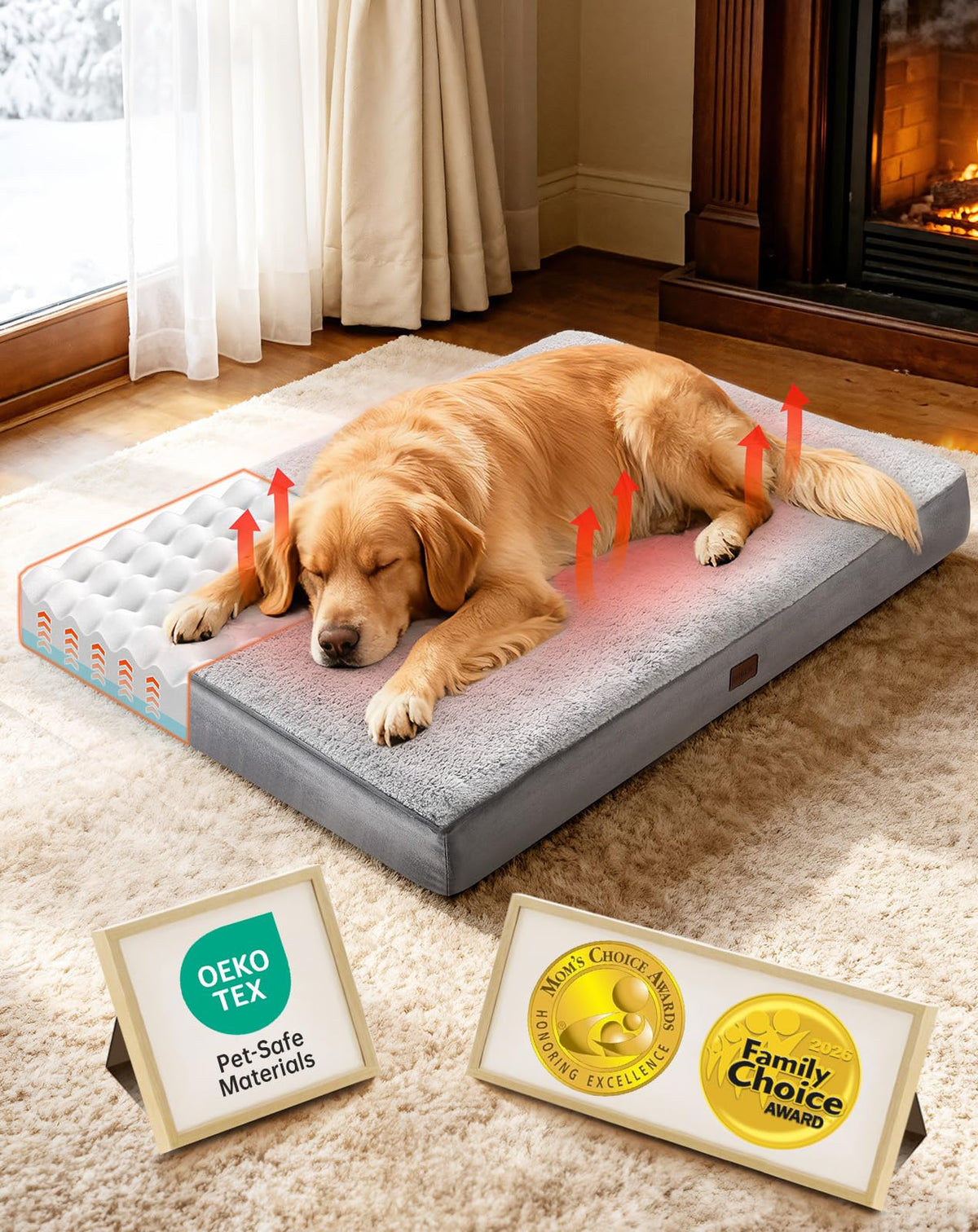 Self Warming Orthopedic Large Dog Bed (41" x 28" x 3.9" W / 01-Gray)