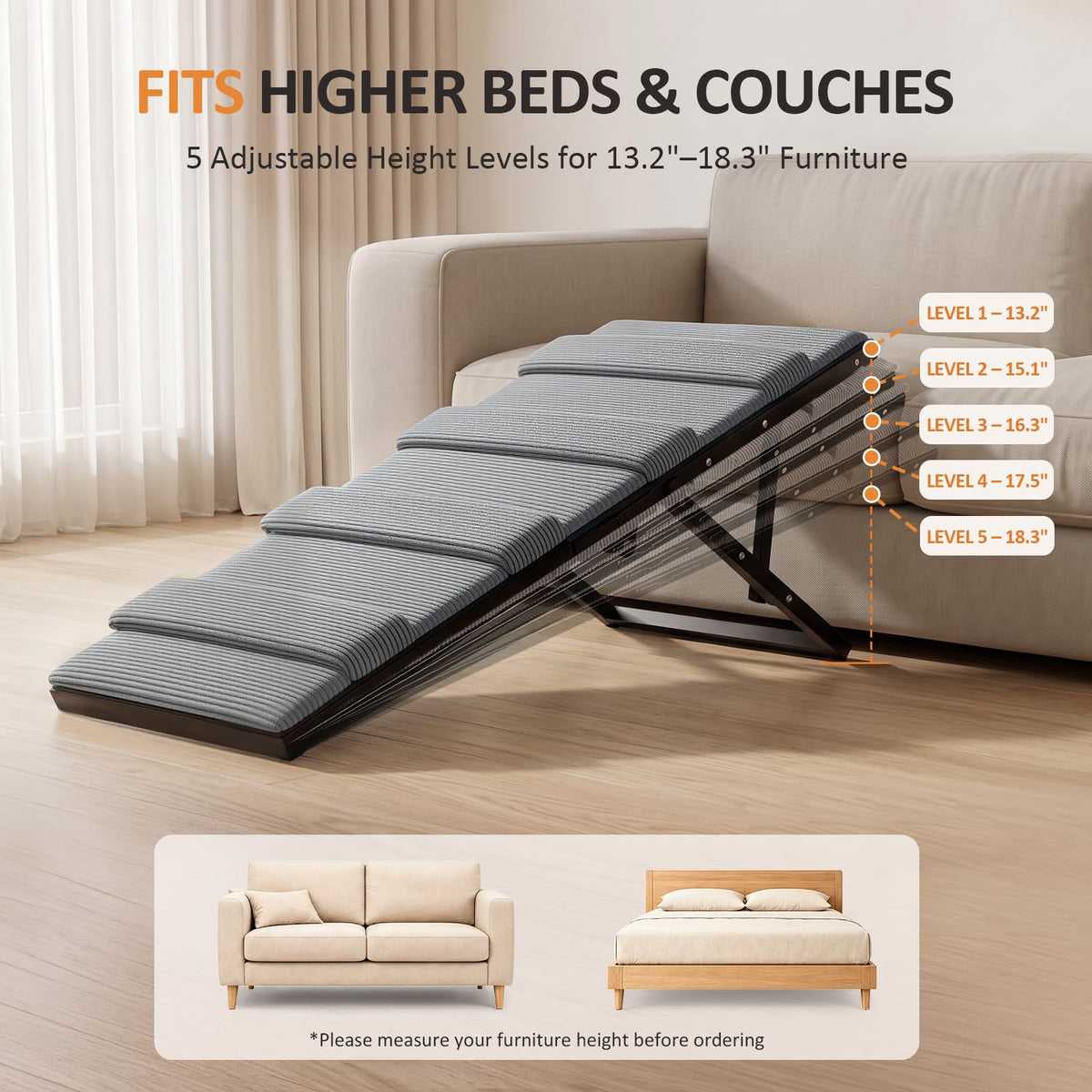 Dog Ramp for Bed & Couch (Small/35"L x 17"W x 13"-18"H)