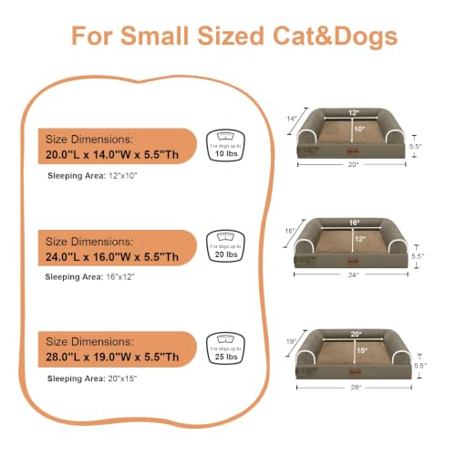 Orthopedic Dog Bed for Small Dogs (Brown / 20.0"L x 14.0"W x 5.5"Th)