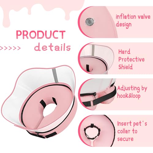 Raised Inflatable Dog Cone Collar to Stop Licking (Solid Pink / XL(Neck 14"-18"))