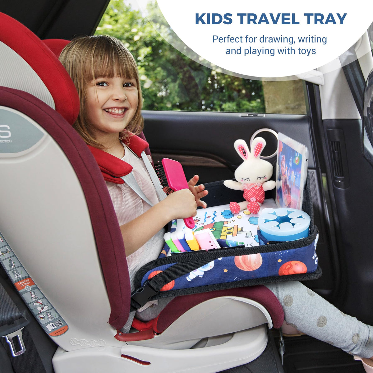 Kids Travel Tray for Toddler Car Seat (Blue Space)