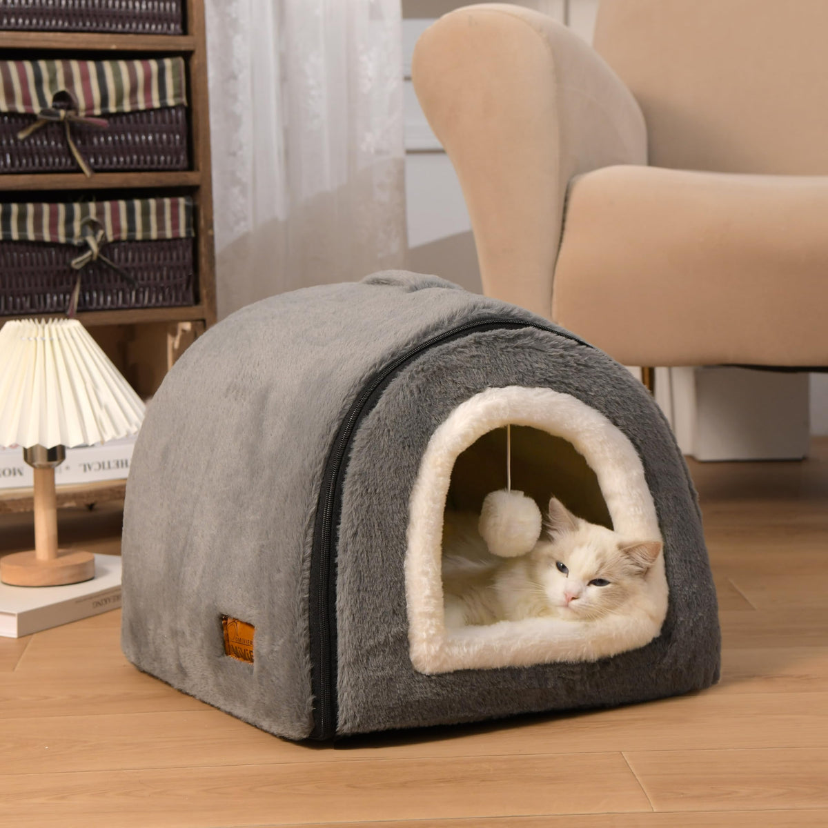 Cat Bed for Indoor Cats (Dark Grey / L:(17.5"×16.9"×15.9"))