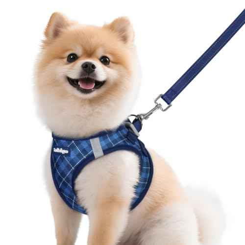 Dog Harness Small Sized and Leash Set (Navy Blue Plaid / M (Chest: 16.0"-18.5"))