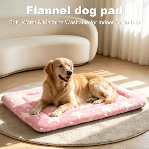 Dog Bed Mat Soft & Comfortable Dog Kennel Pad for Crate (XL(42"*28"*1.5") / Big&Little Stars Pink-1pc)