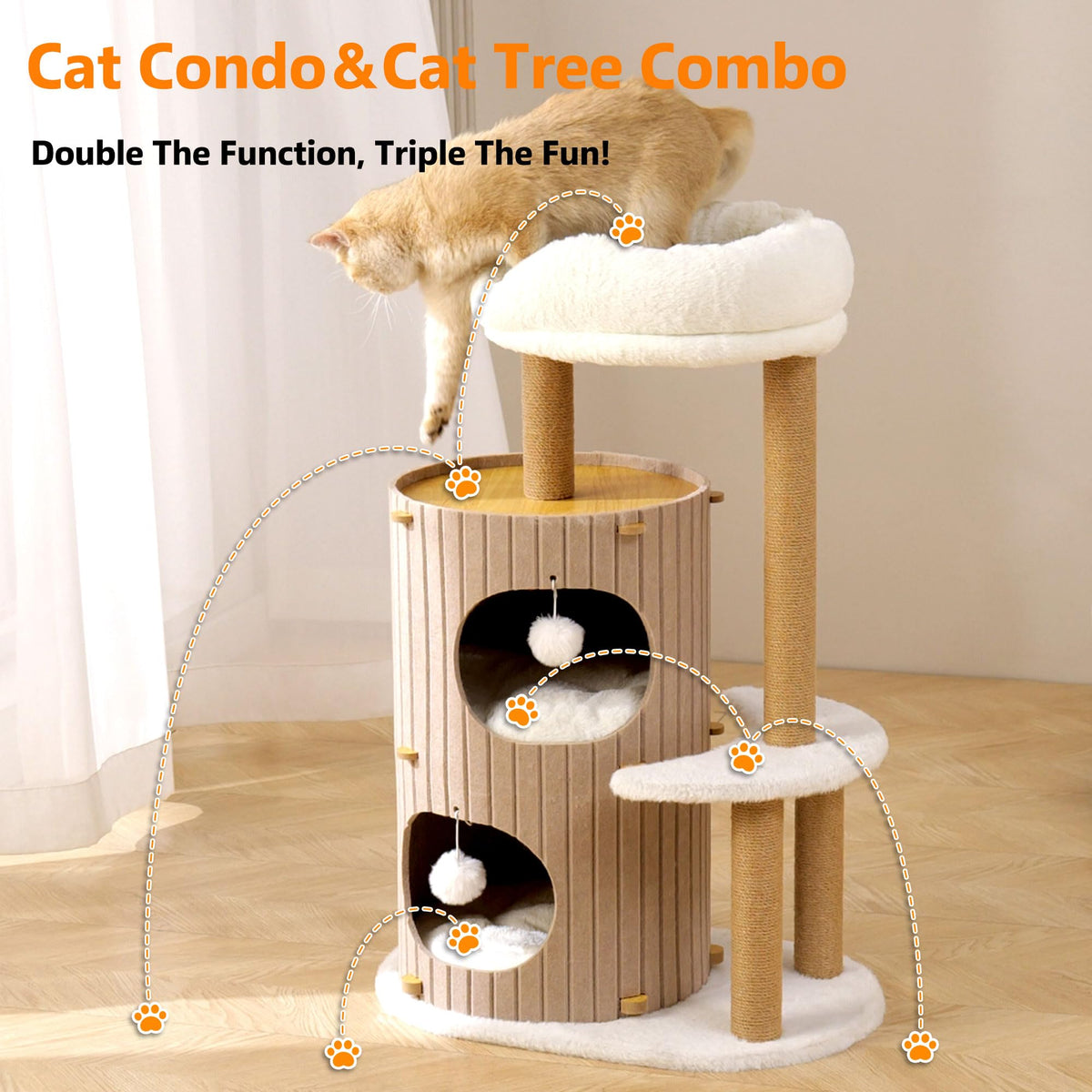 Modern Cat Tree for Indoor Small & Medium Cats (Latte Brown-36")