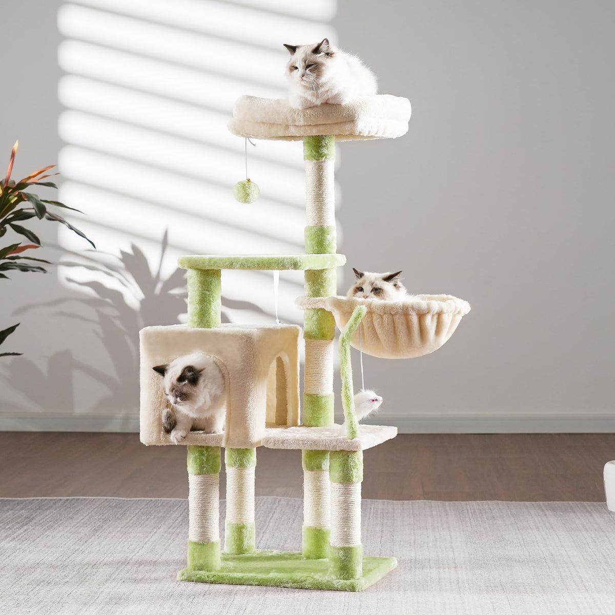 Cat Tree with Toy (Green and Beige / 43.3 inch)