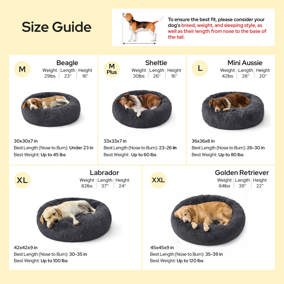 SupportMax® Calming Dog Beds Large Sized Dog Washable Pet Bed (Navy / L(36x36x8))