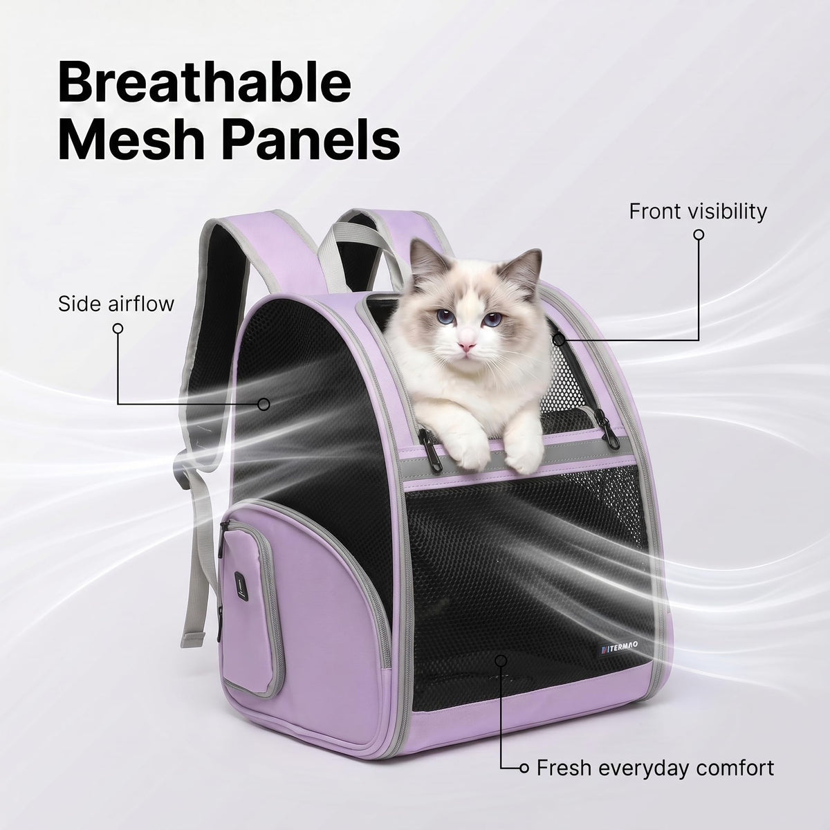 Cat Backpack Carrier for Small Dogs and Medium cat Puppy Kitten Bunny Pet Carrier Backpack Collapsible with Fully Ventilated Mesh with Safety Leash (Purple / 12.9"L x 10.6"W x 15.5"H)