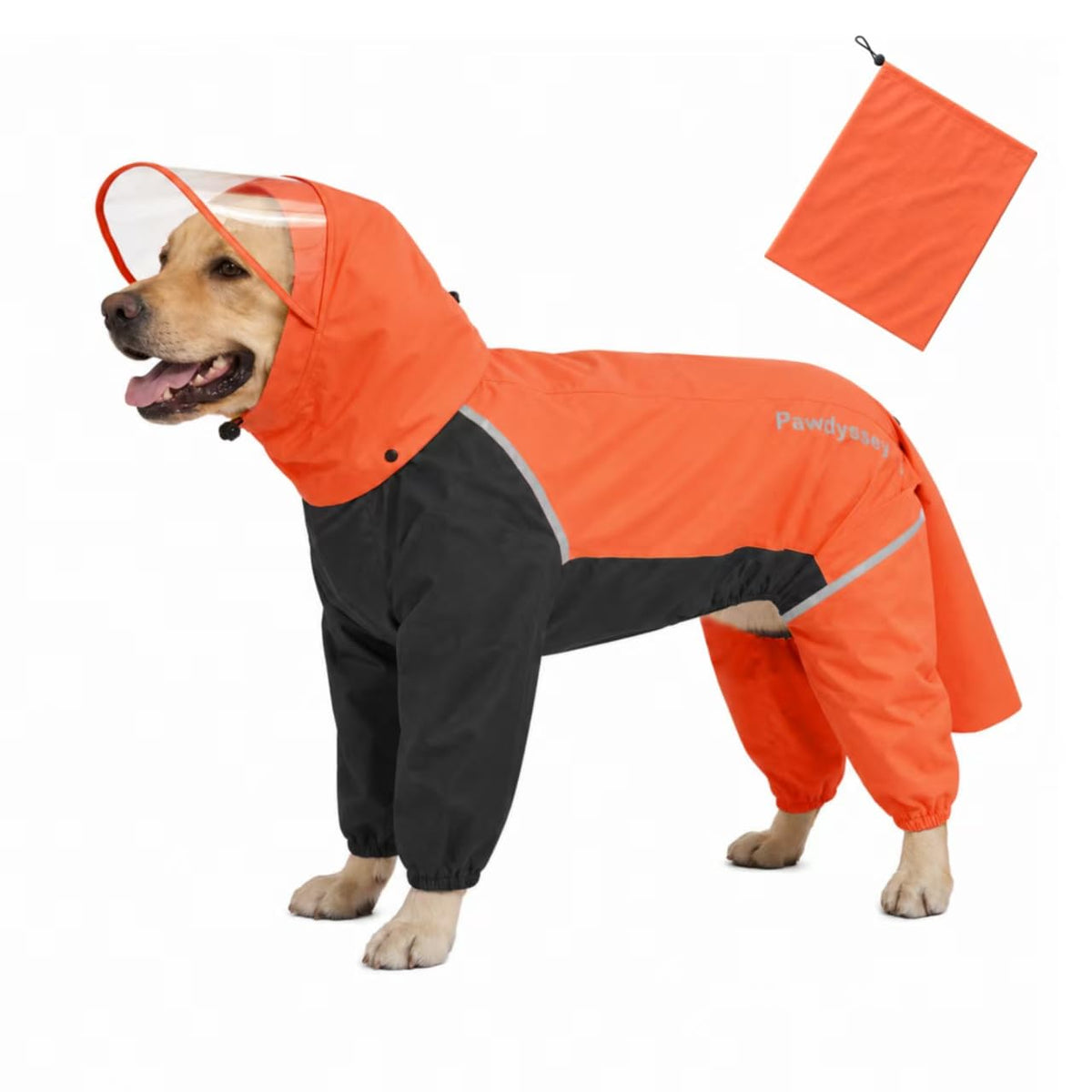 Full Body Dog Raincoat with Detachable Hood (Orange / X-Large)