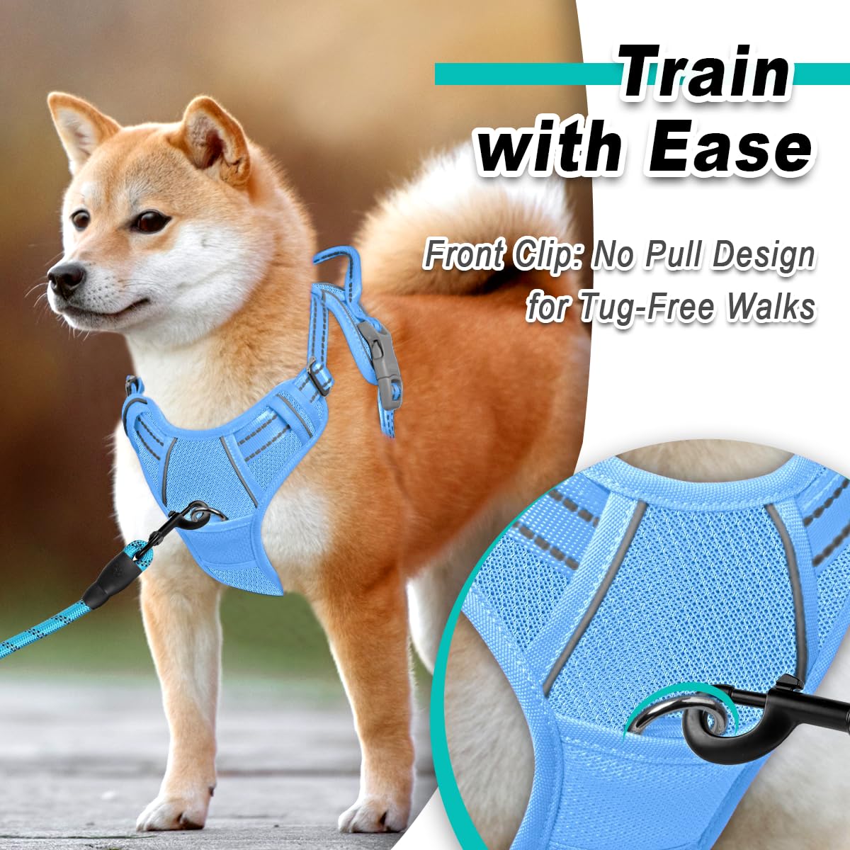 Dog Harness for Large Dog No Pull Mesh 2 Clips Dog Vest (Blue-Mesh / Large)