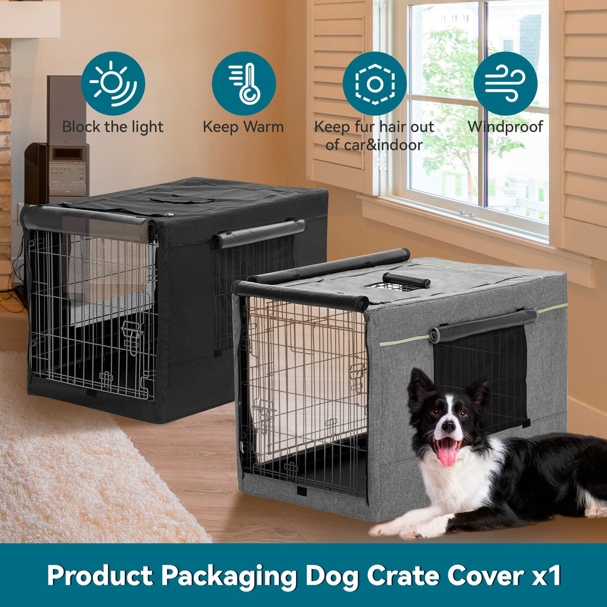 Dog Kennel Cover for Wire Dog Crate (36.5"L x 23.5"W x 25.0"H / Black(single door))