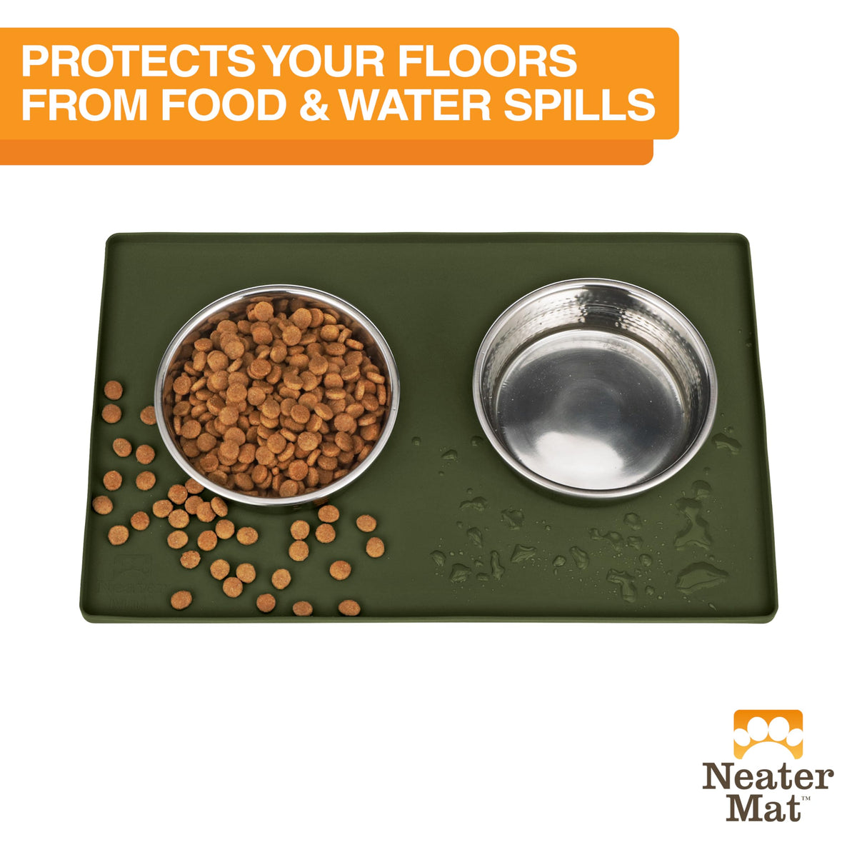 Neater Mat Pet Mats for Food and Water (19"L x 12"W / Olive Green)