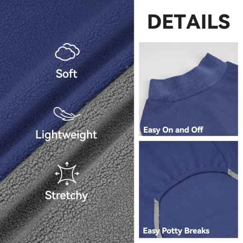 2 Pack Fleece Dog Sweater Pullover Lightweight Reflective Jacket (X-Large / Solid Navy & Grey)