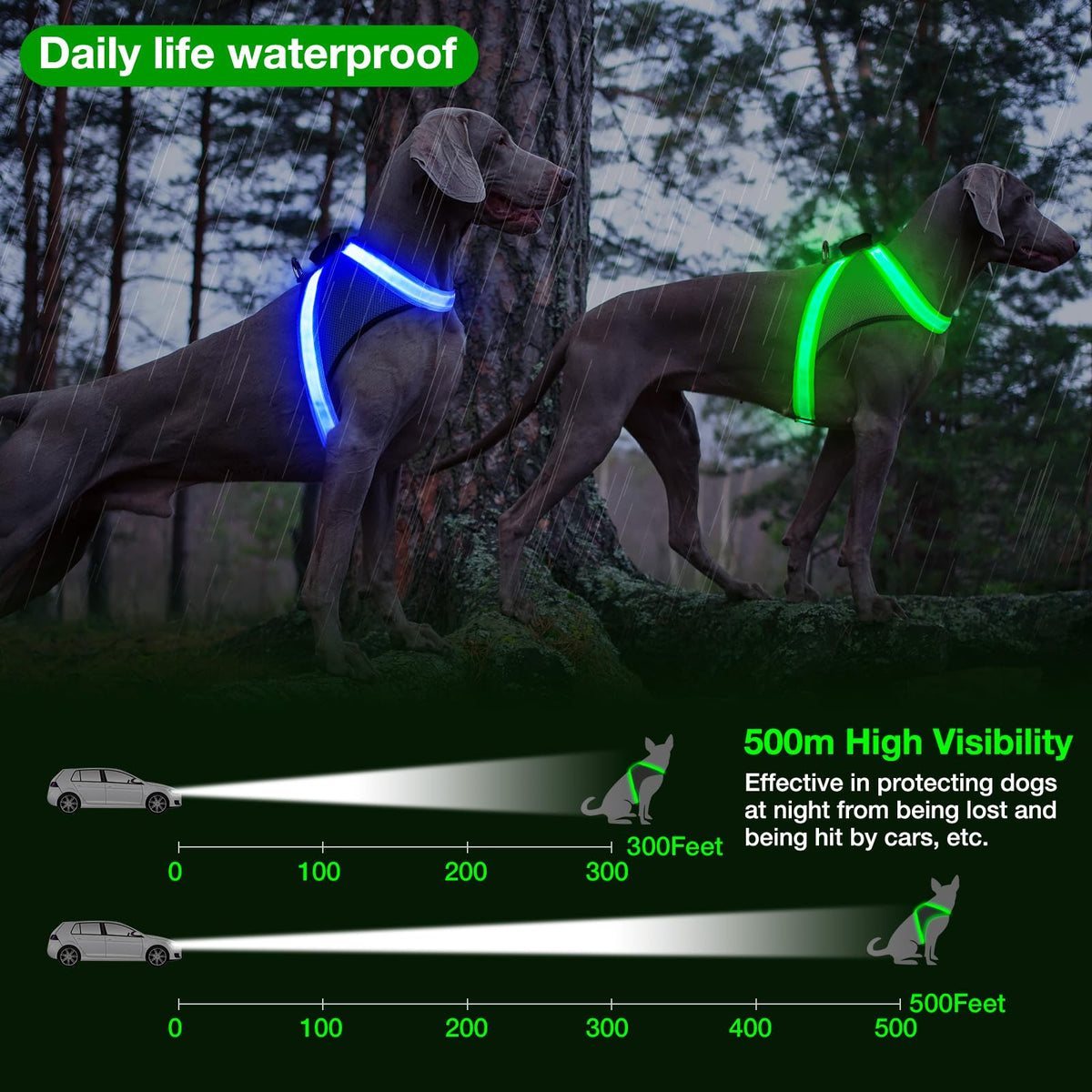 Light Up Dog Harness (Large / Green)