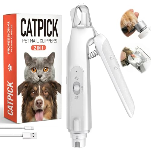 2-in-1 Dog Nail Clippers ＆ Grinder: Rechargeable Pet Trimmer with LED Light (White)