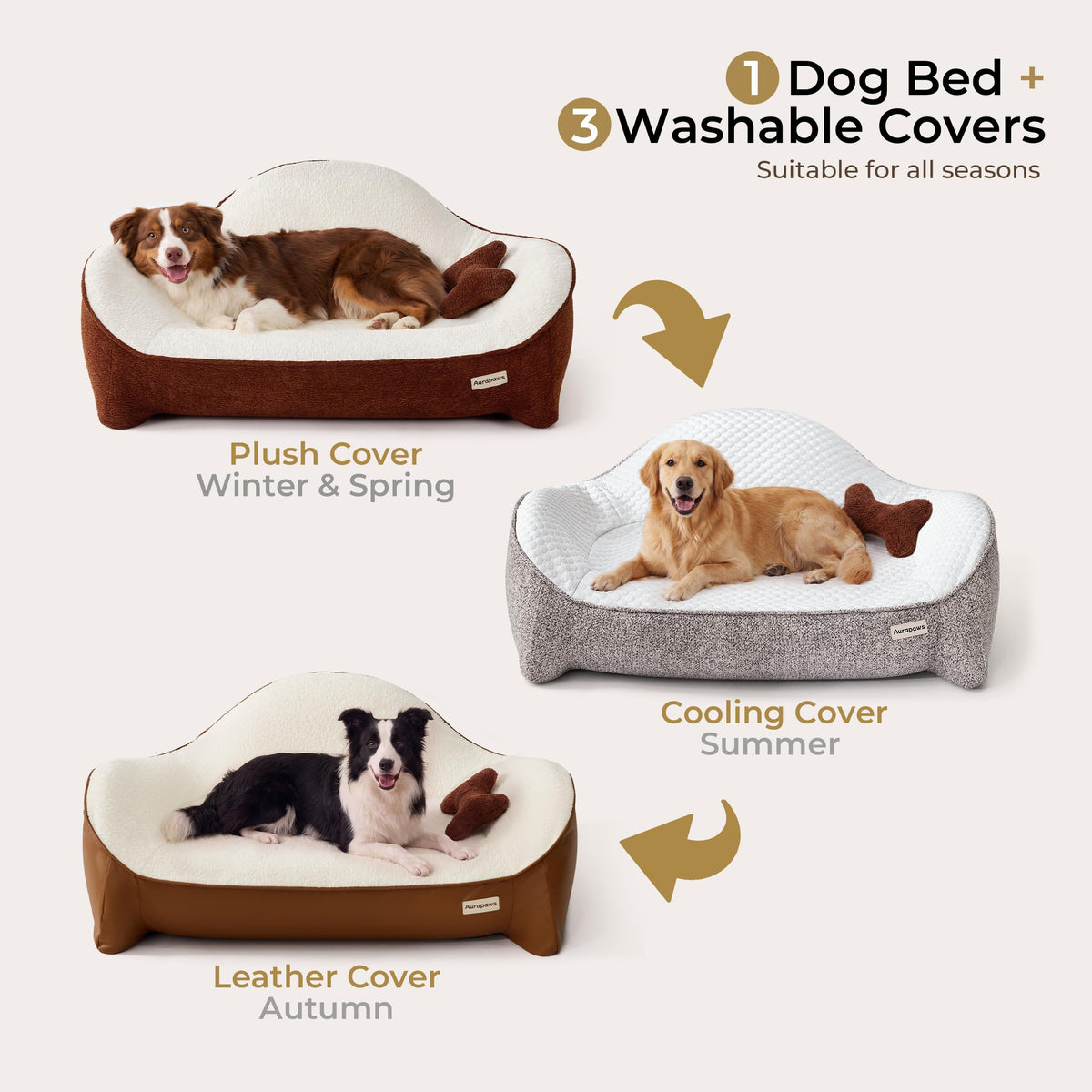 Dog Bed for Large Sized Dog (Leather-Brick Red-Light Gray / 43.6"L x 32"W x 15.6"Th)