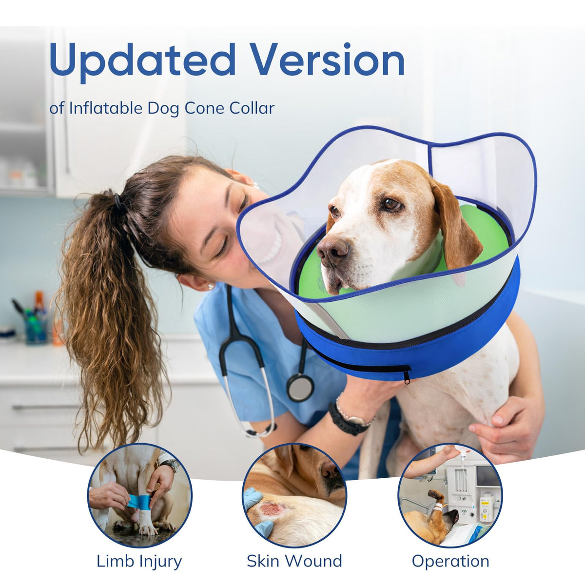 Raised Inflatable Dog Cone Collar to Stop Licking (Smooth Green / XXL(Neck 18.5"-23.5"))