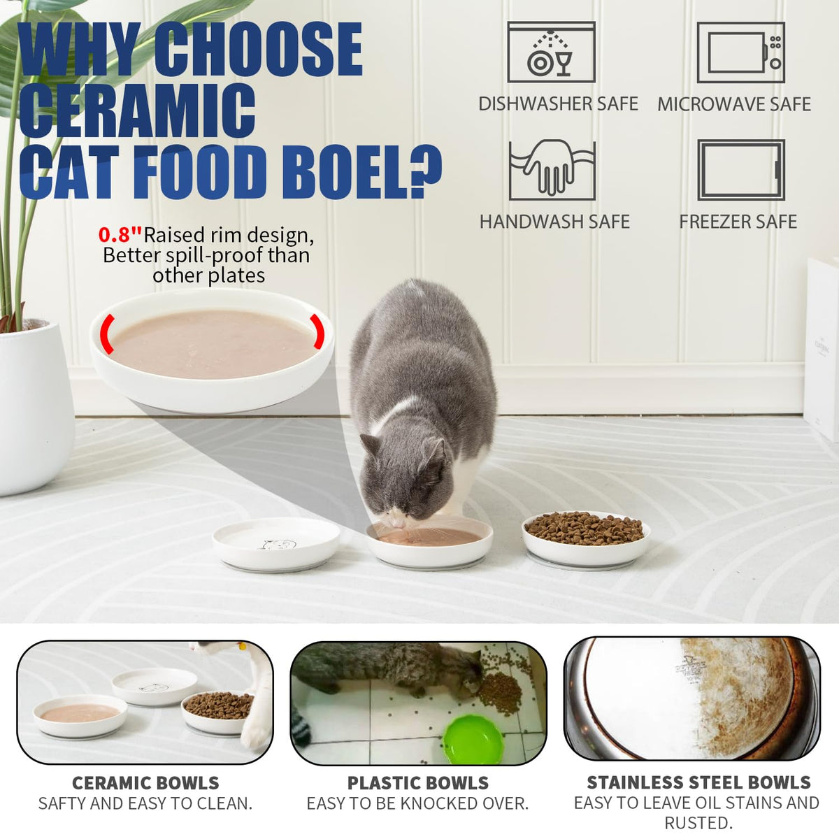 Shallow Wide Cat Food Bowls Anti Whisker Fatigue (Pink)