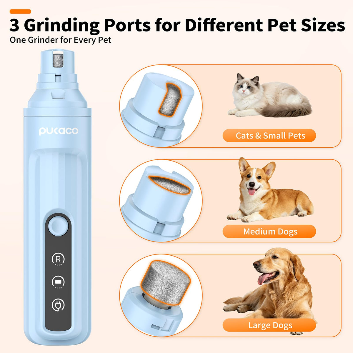 Dog Nail Grinder Quiet with LED Light Electric Cat Nail Trimmer (Blue)