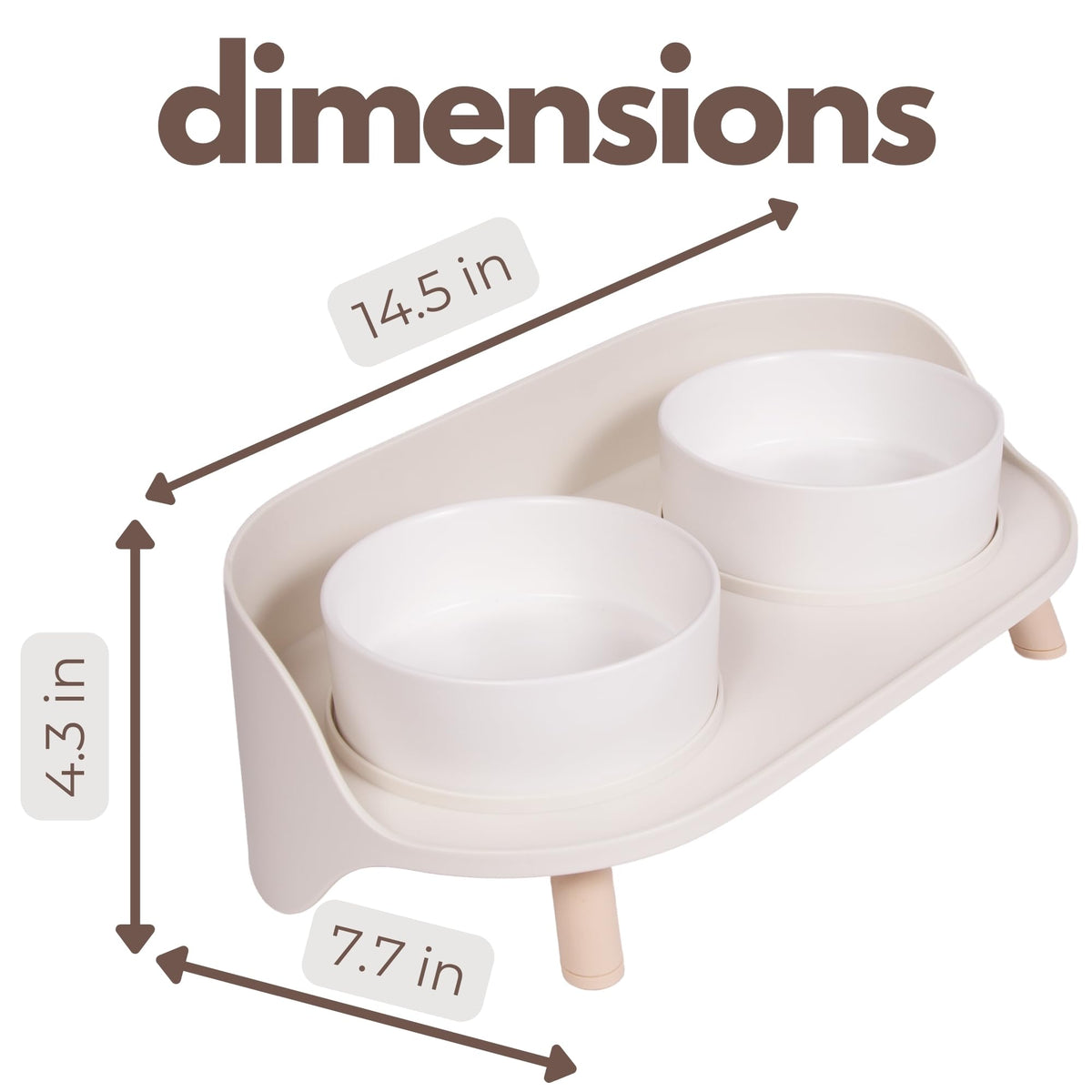 Ceramic Dog Bowls with Stand (13.5 OZ / White / Beige)