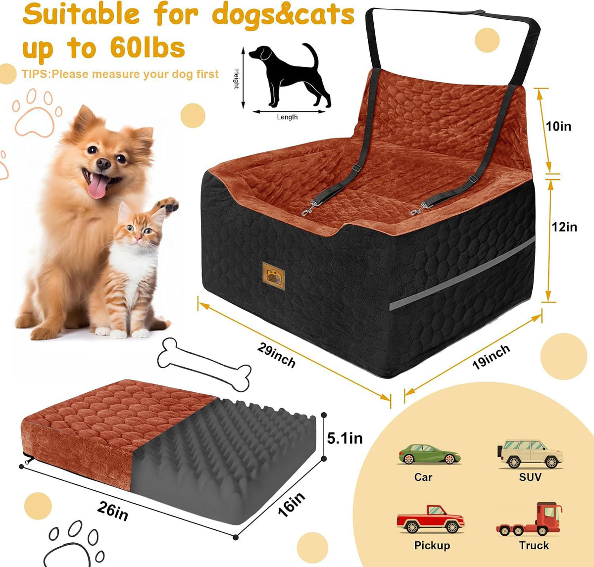 Dog Car Seat for Medium (Black/Red Brown / Large)