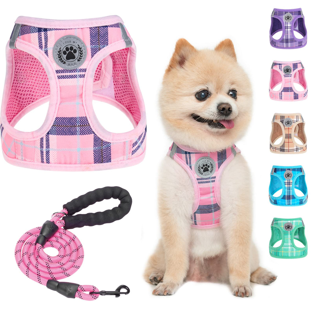 Small Dog Harness and Leash Set (XX-Small(Chest Girth 11.5"-13") / Pink)
