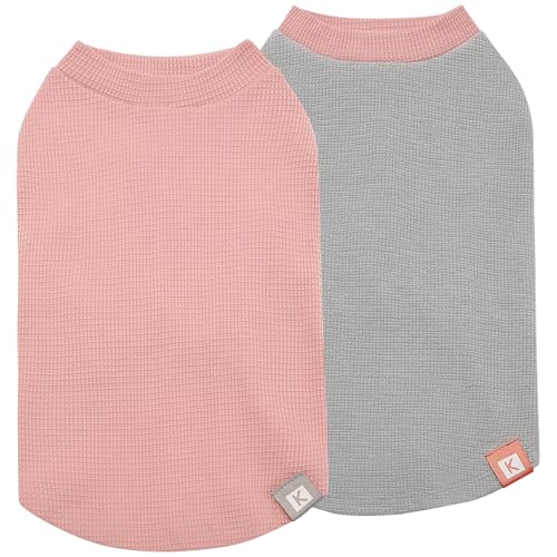 2Pack Waffle Dog Shirt for Small Dogs Solid Dog Sweater Tank Top (Large (12-18lbs) / 2Pack(Pink+Grey))