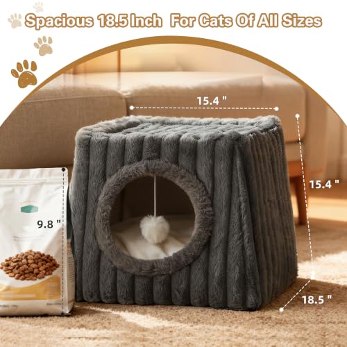 Cat Cave House 18.8"x15.4"x15.4" XL with Fluffy Balls (Deep Grey / XL)