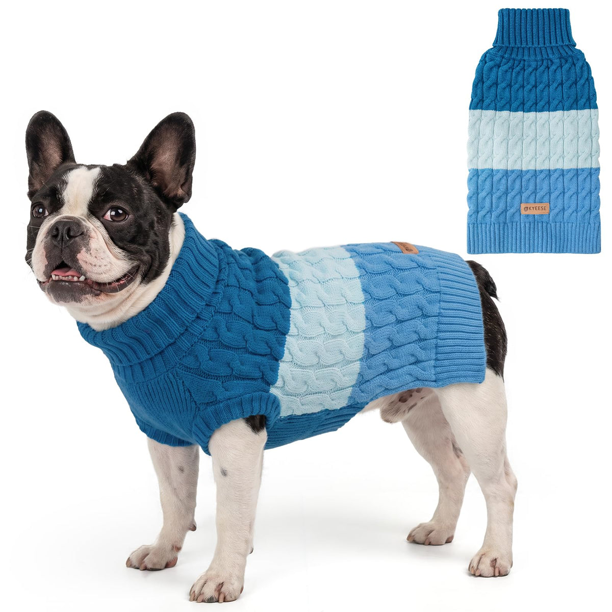 Turtleneck Dog Sweater for Medium Dogs Color Block Thermal Knit (X-Large / Blue)
