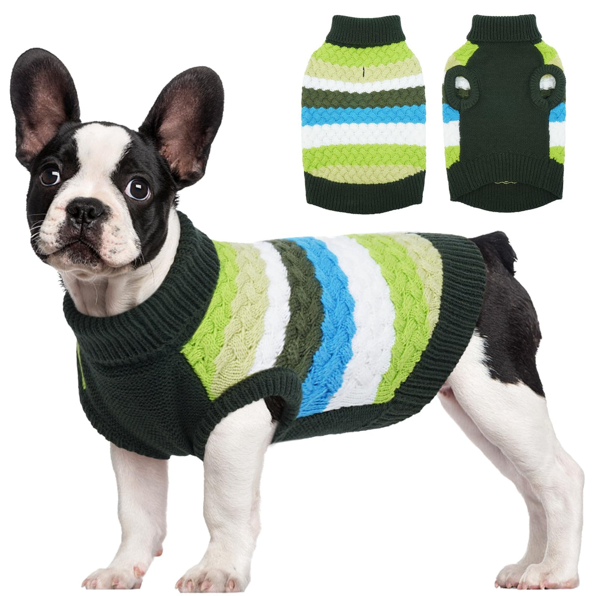 Dog Sweater Warm Sweaters for Small Dogs Pet Xmas Outfit (Small (Chest: 13.7''; Weight: 6 - 9LB) / Green)