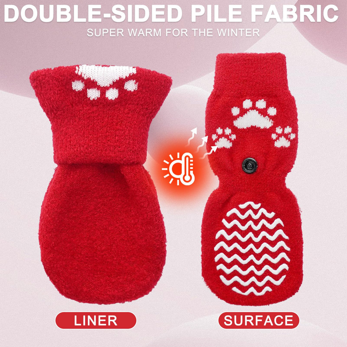Anti Slip Dog Socks to Prevent Licking Paws for Hot Pavement (Thick Red / X-Small)