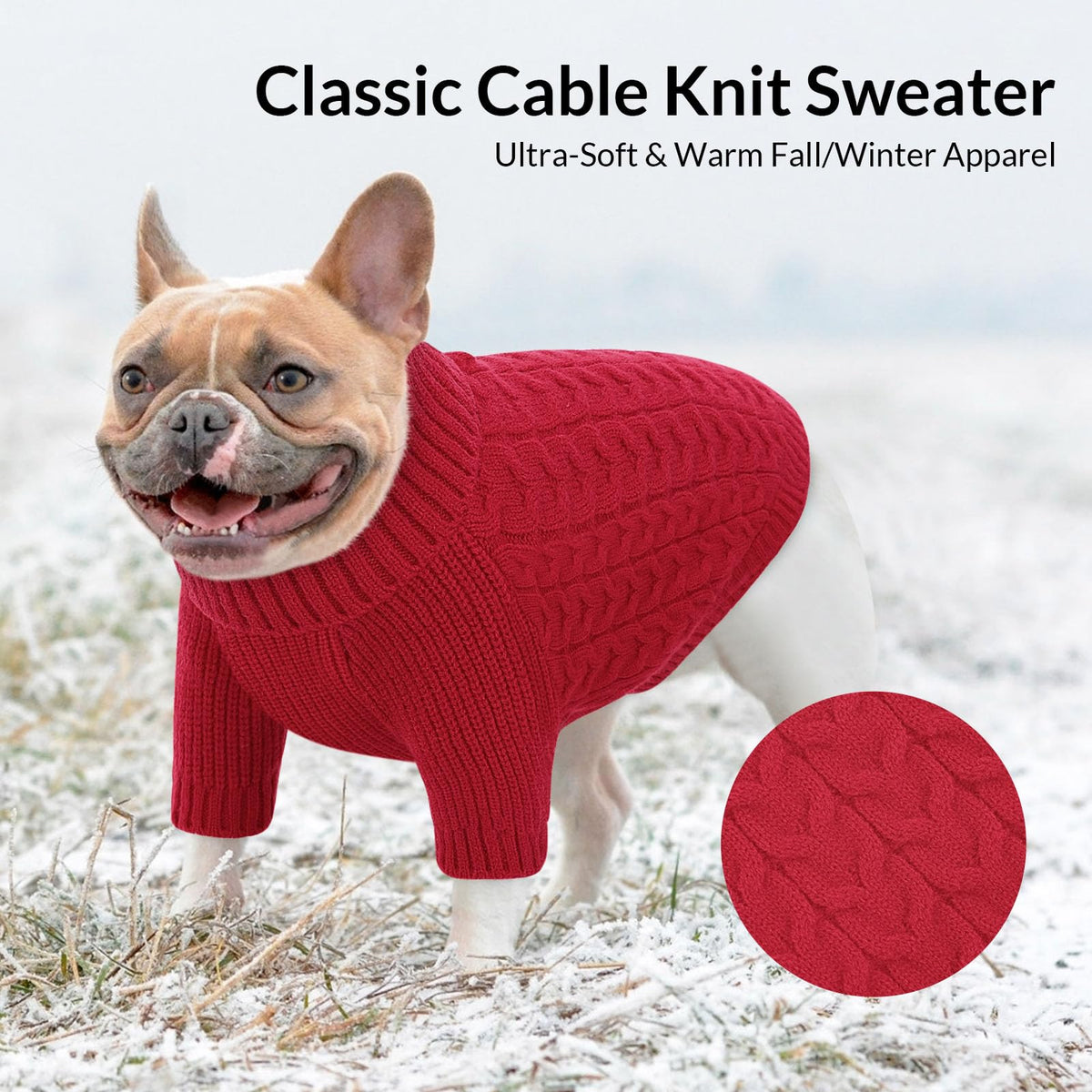 Red Dog Christmas Sweater Warm Soft Cable Knit Dog Sweater (Large / Red)