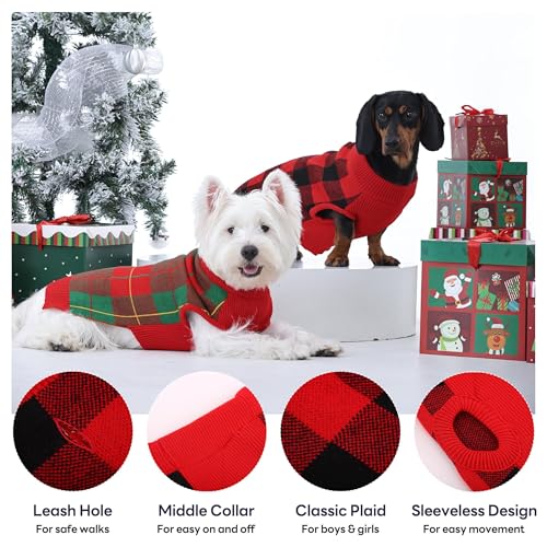 Christmas Plaid Dog Sweater with Leash Hole (X-Large / Red/Green)