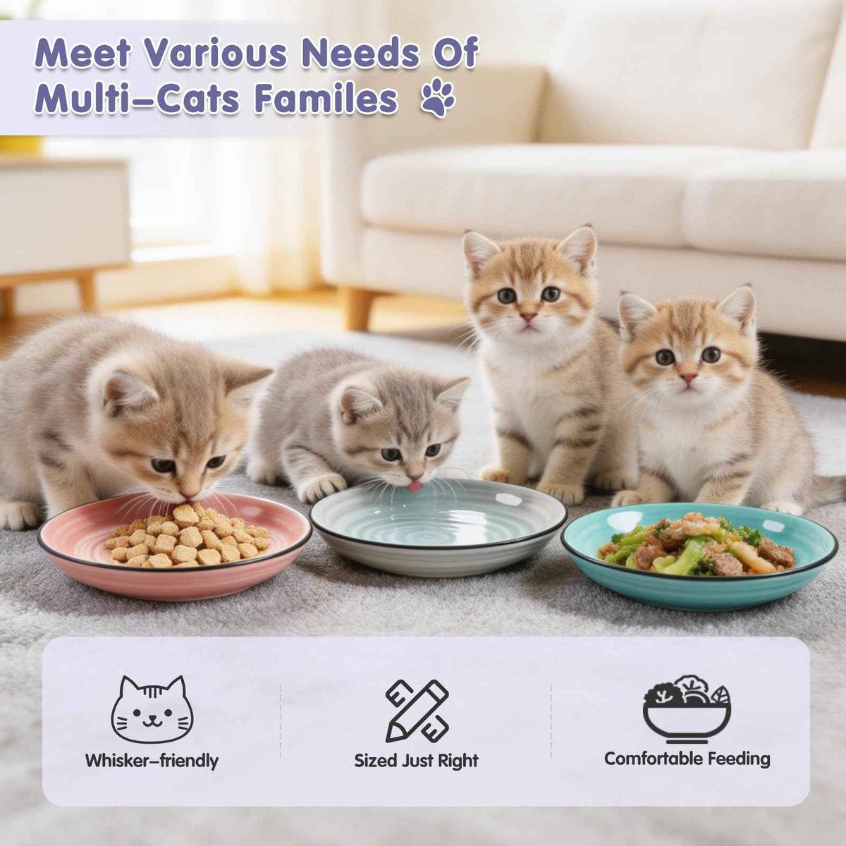 Ceramic Cat Bowls (3 Colors-6P-A)
