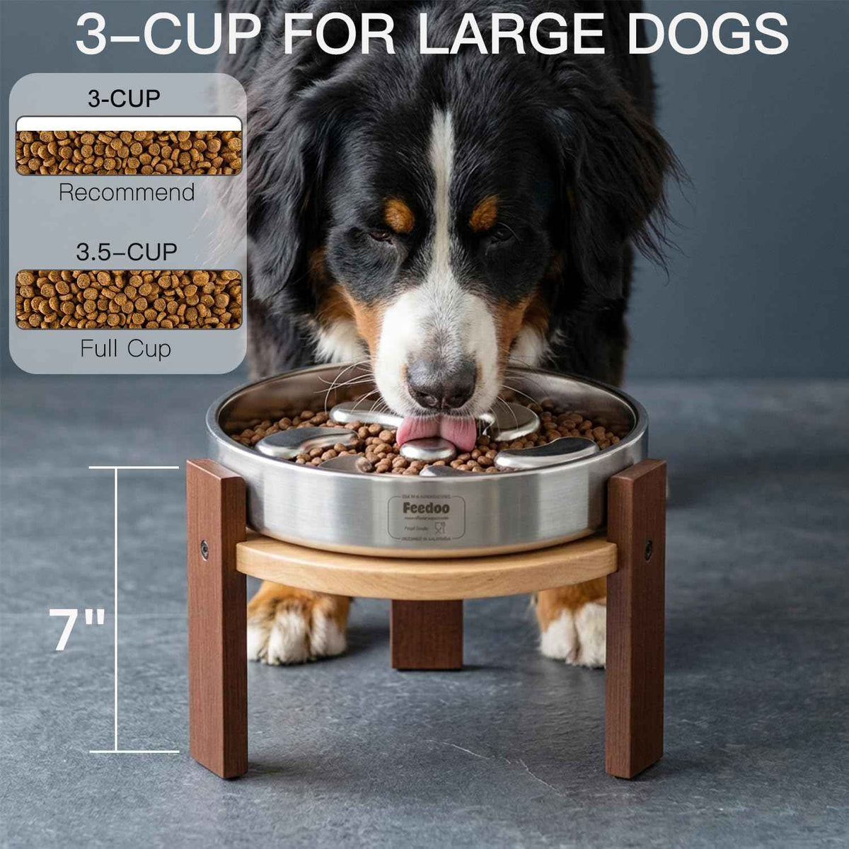 Elevated Dog Bowl Stand (8" Height 4-Cup Slow Feeder)