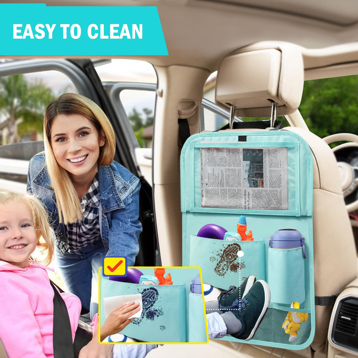 2 Pack Car Backseat Organizer with Foldable Table Tray Blue (Blue / 2 Pack with Food Tray)
