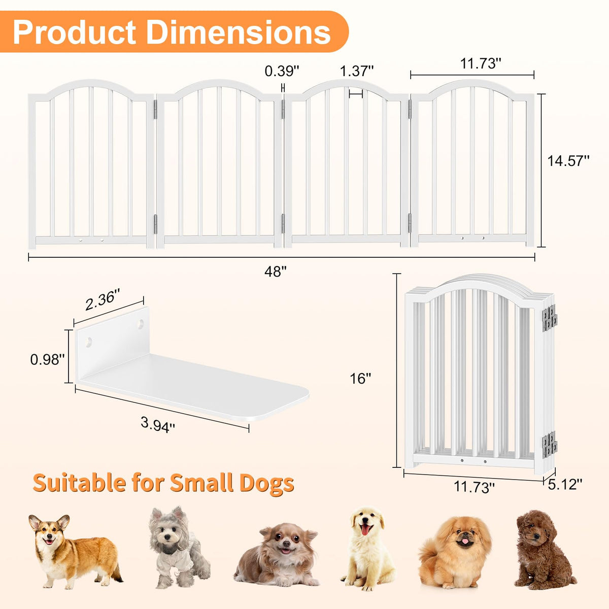 Short Dog Gate Indoor (White / 4 Panel-16''H, Up to 48''W)