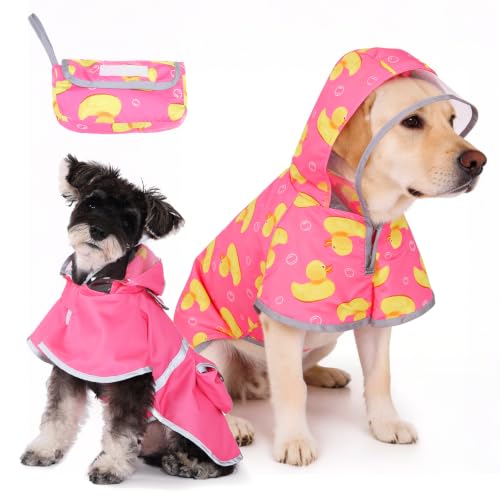 2-in-1 Reversible Small Dog Raincoat, Hooded Rain Jacket Poncho (S:5-15lbs / PINK)